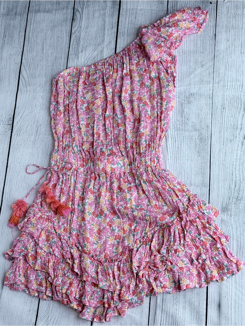 fab’rik Women's Floral One Shoulder Ruffled Romper Small